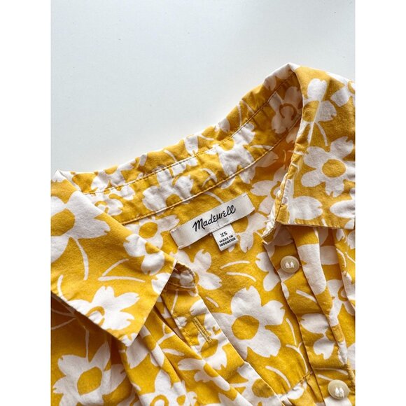 MADEWELL Central Retro Floral Yellow Cotton Voile Oversized Shirt, Size XS - Picture 11 of 13